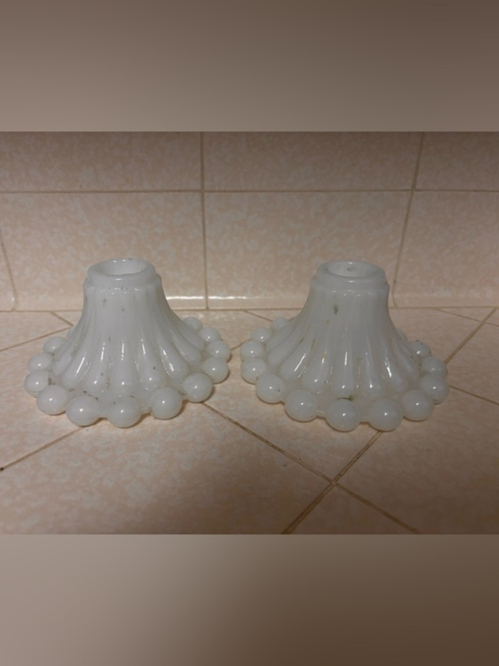 White Milk Glass Candleholders  Pair